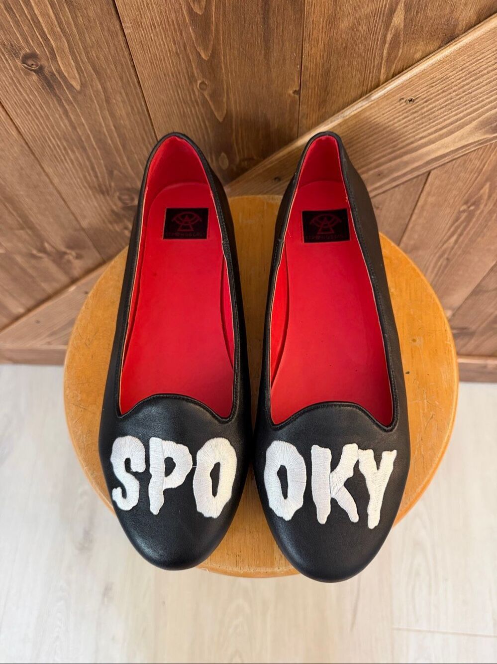 Strange Cult Lydia Spooky Black Slip-On Flats Women’s Size 12 Goth Halloween
